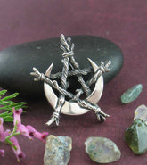 Crescent Moon Twigs Branches Pentagram Pentacle Pendant Necklace Vine Wiccan Wicca Pagan Witchcraft Witch Mystical Occult