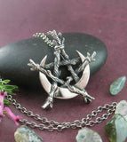 Crescent Moon Twigs Branches Pentagram Pentacle Pendant Necklace Vine Wiccan Wicca Pagan Witchcraft Witch Mystical Occult  on chain