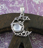 Wire-Wrapped Crescent Moon Pendant w/ Moonstone Cabochon