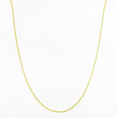 A gold-plated chain necklace arranged like a catenary arch shape on a white background.