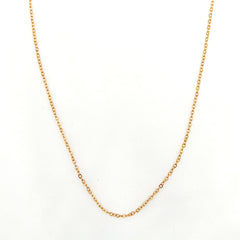 A delicate yellow gold chain necklace with small, uniform links, displayed in a U-shape against a plain white background.