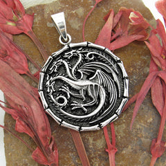 Three-Headed Winged Dragon Phoenix Pendant Bamboo Griffin Vritra Azhdaya Chimera Good Luck Fortune