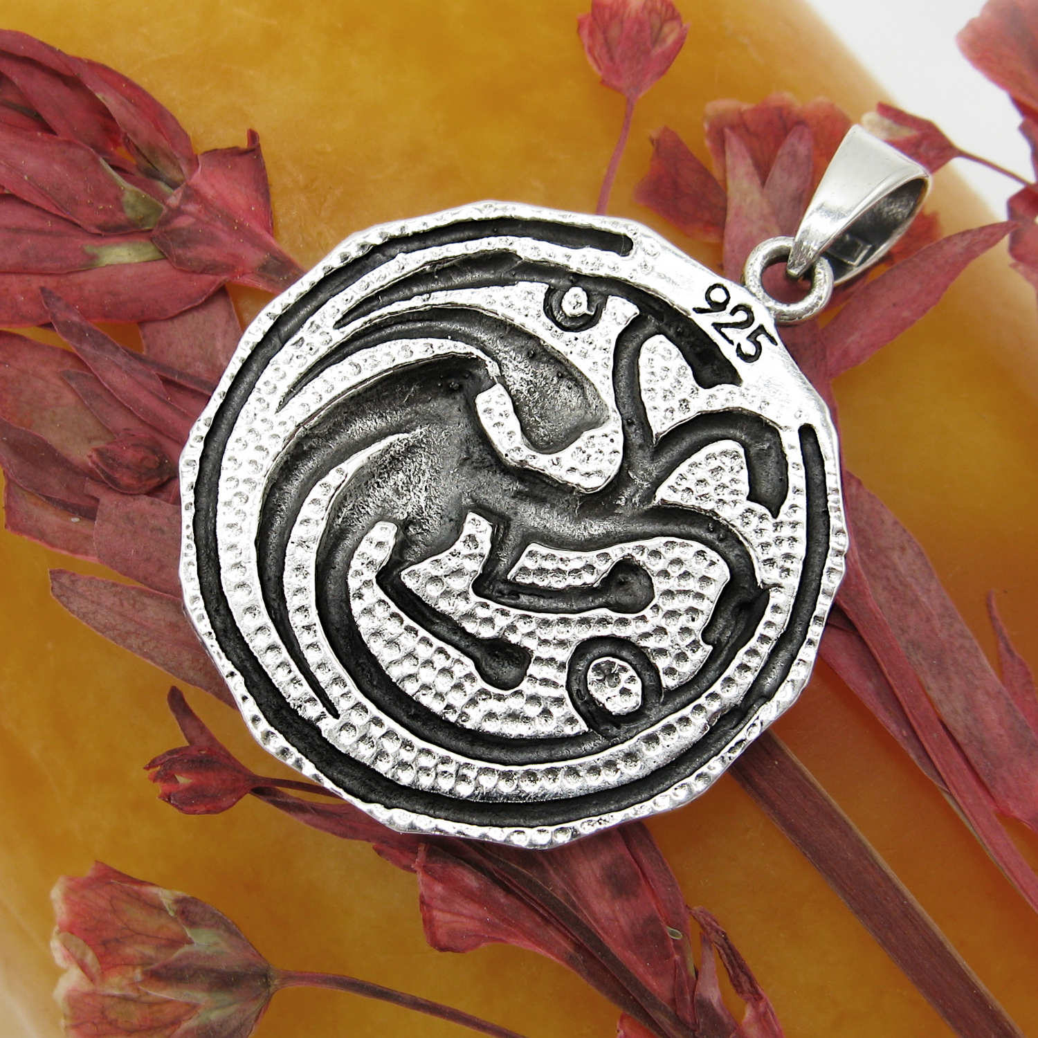 Three-Headed Winged Dragon Phoenix Pendant Bamboo Griffin Vritra Azhdaya Chimera Good Luck Fortune