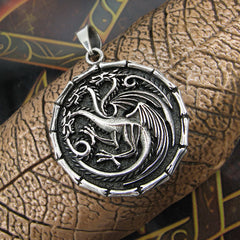 Three-Headed Winged Dragon Phoenix Pendant Bamboo Griffin Vritra Azhdaya Chimera Good Luck Fortune