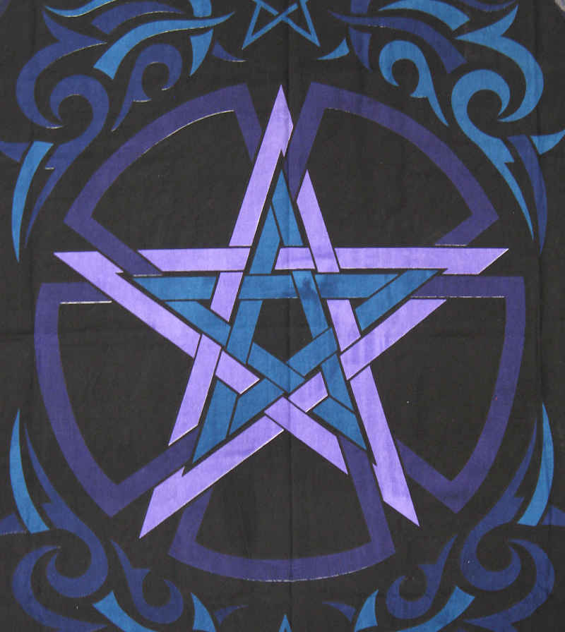 Large 36 Inch Square Altar Cloth With Pentagram Large Purple Black Aqua Cotton | Woot & Hammy