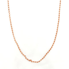 A delicate copper infinity chain necklace with a small central clasp, displayed against a plain white background.