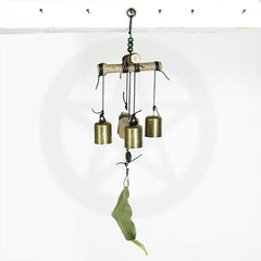 Hanging Witch's 4-Bell Windchime Twigs Leaf Glass Beads Charm Handmade For Cleansing Protection Against Evil | Woot & Hammy