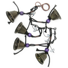 Hanging Witch's Bells on Long Black Chain Purple Wooden Beads Black Twine Handcrafted Iridescent Glass Crescent Moons | Woot & Hammy