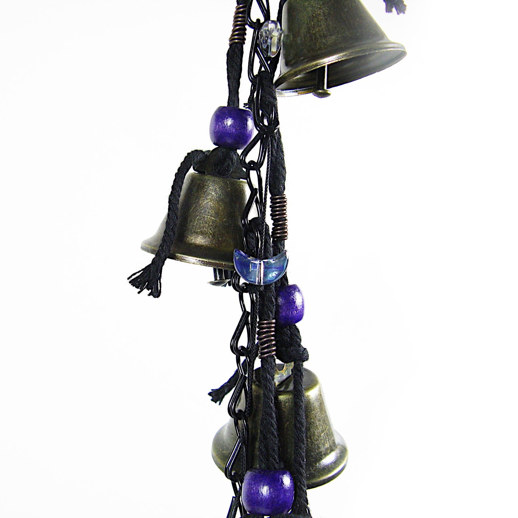 Hanging Witch's Bells: Purple Beads, Crescent Moons, Black Chain - Handcrafted
