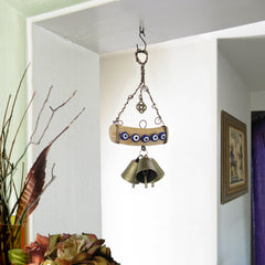 Hanging Witch's Bell with 5 Evil Eyes Driftwood 3 Bells Celtic Knot Charm Handmade For Protection Against Evil | Woot & Hammy