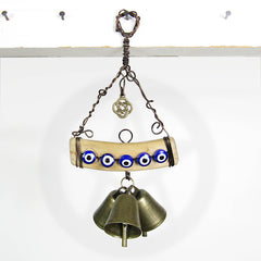Hanging Witch's Bell with 5 Evil Eyes Driftwood 3 Bells Celtic Knot Charm Handmade For Protection Against Evil | Woot & Hammy