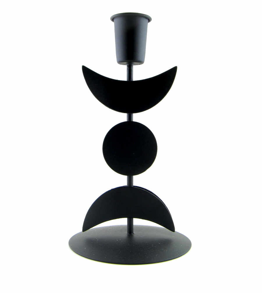 Triple Moon Symbol Candle Holder Black Metal 7 Inches Tall | Woot & Hammy