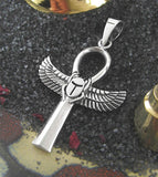 Pendant Silver Egyptian Ankh Hieroglyph Key of Life Scarab Beetle Isis Feathers | Woot & Hammy
