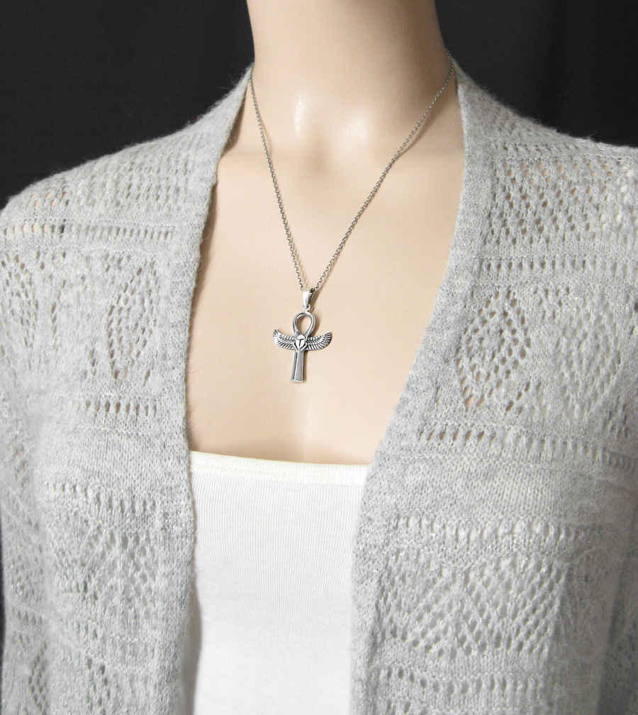 Pendant Silver Egyptian Ankh Hieroglyph Key of Life Scarab Beetle Isis Feathers | Woot & Hammy