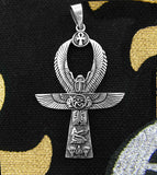 Winged Ankh Pendant with Isis, Scarab, & Eye of Horus