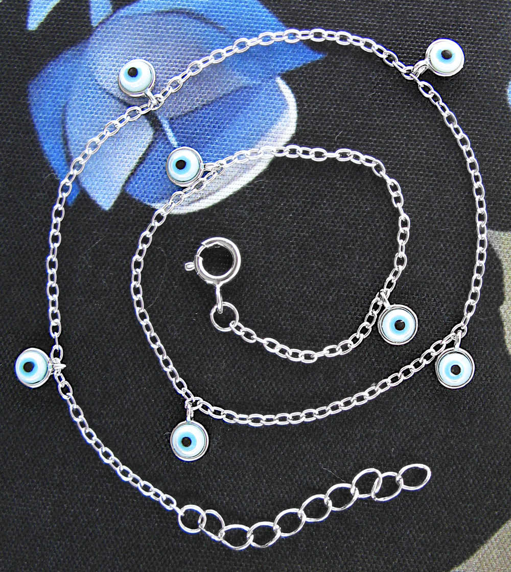 Protection Anklet with Seven 7 Tiny Evil Eyes Positive Energy Bracelet Magic Luck | Woot & Hammy