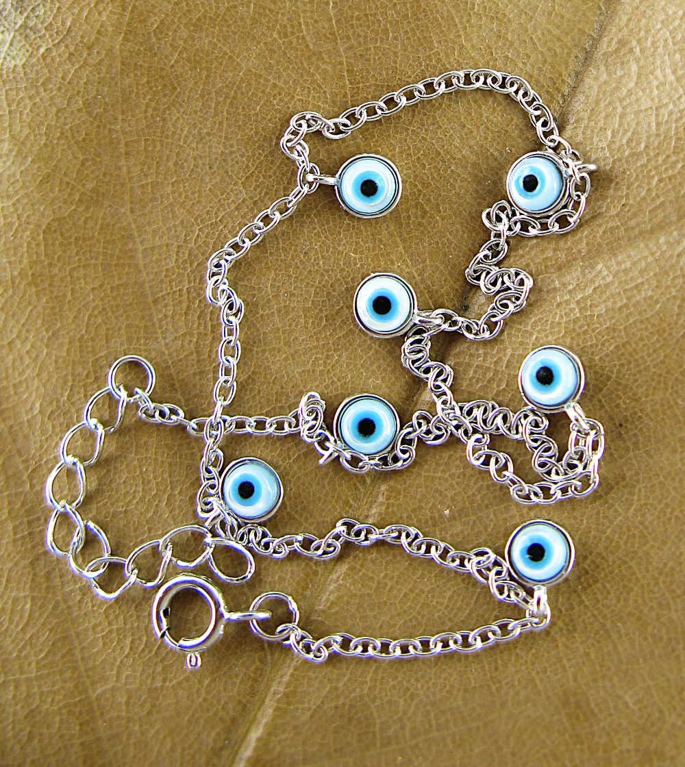 Protection Anklet with Seven 7 Tiny Evil Eyes Positive Energy Bracelet Magic Luck | Woot & Hammy