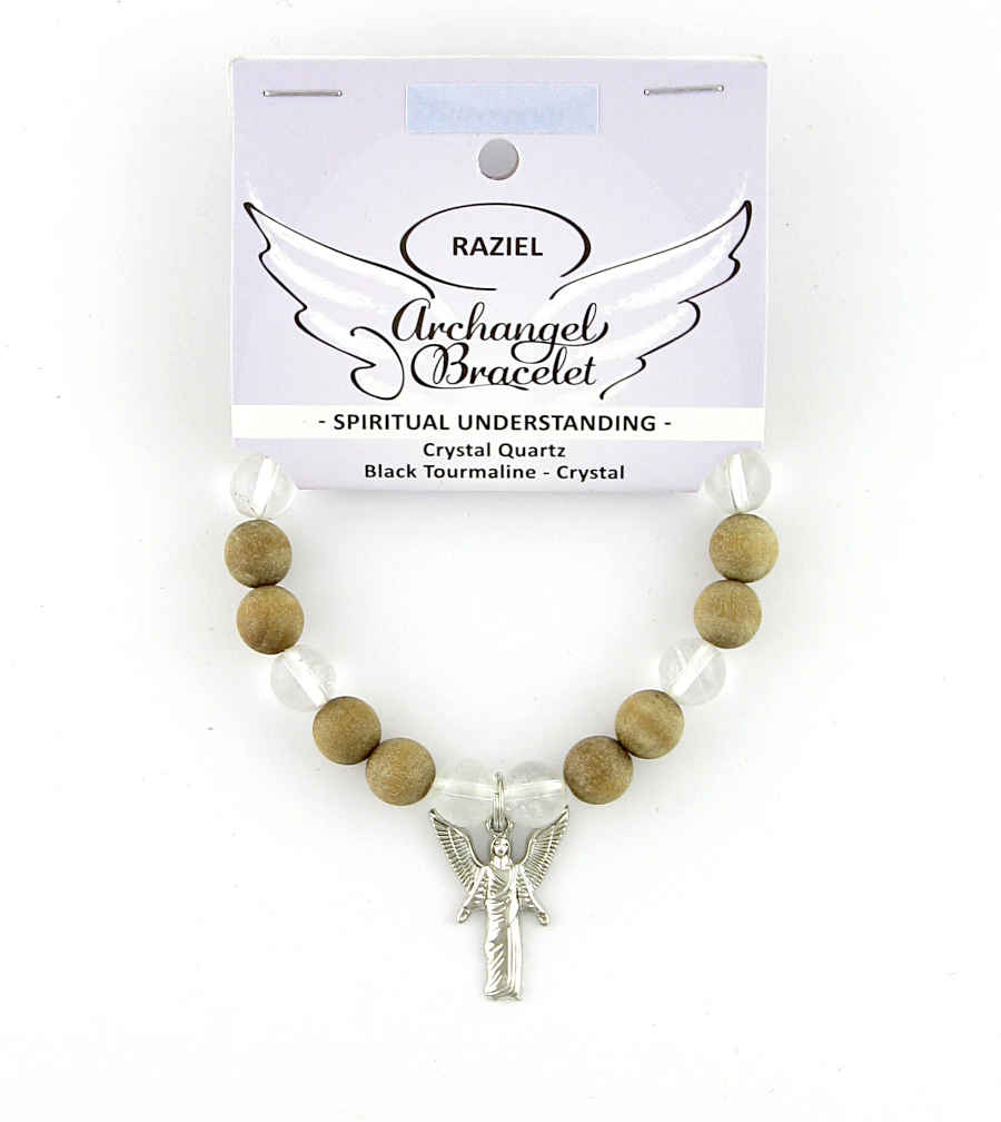 Archangel Raziel Amulet Stretch Bracelet With Black Tournaline and Quartz | Woot & Hammy