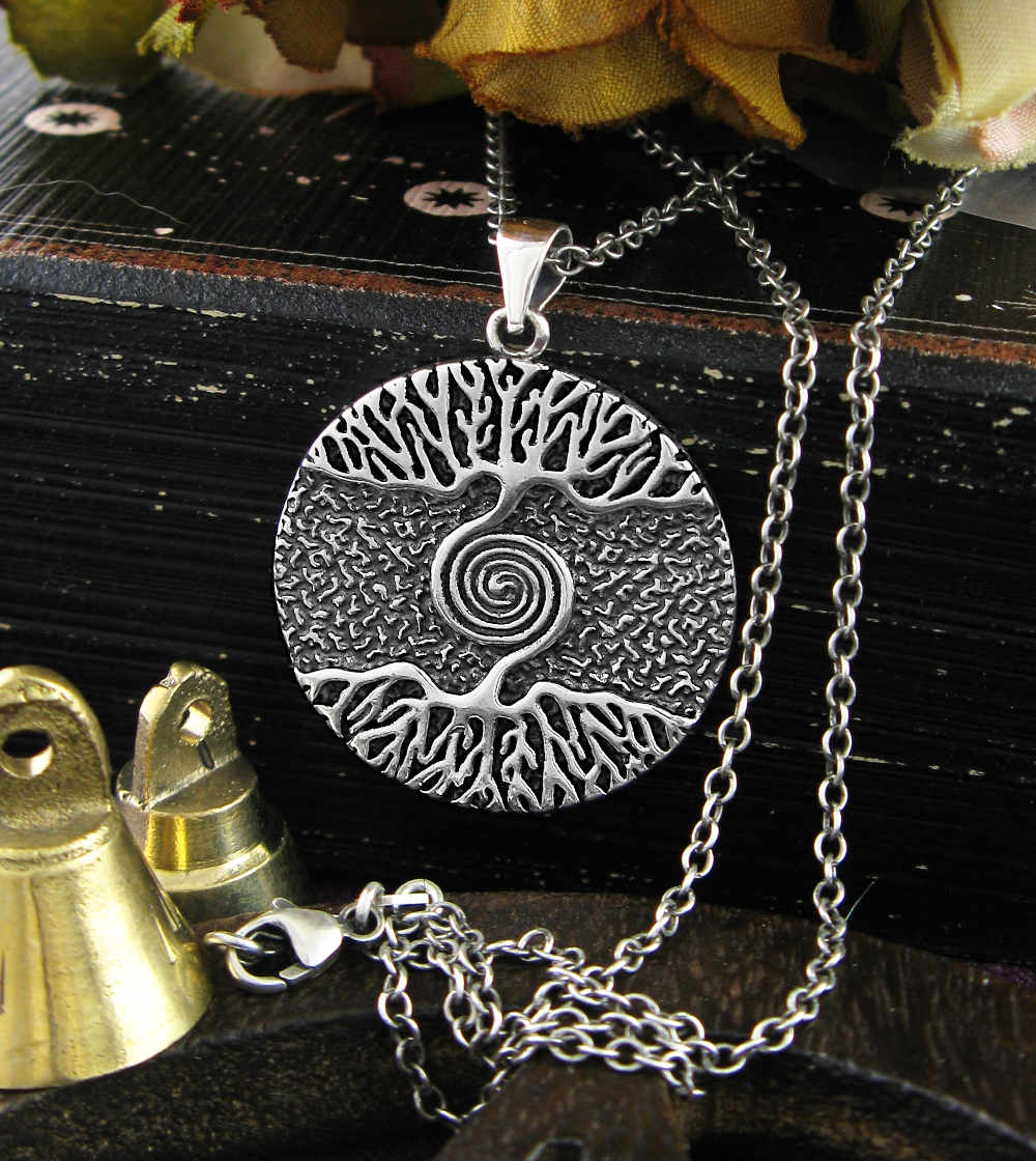 As Above So Below Tree With Spiral Oxidized Round Pendant Hermetic | Woot & Hammy