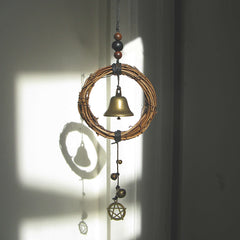 Hanging Witch's Bell w/ Small Wreath Bells Beads & Pentagram Handmade For Cleansing and Warding Off Negative Energy | Woot & Hammy