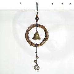 Hanging Witch's Bell w/ Small Wreath Bells Beads & Pentagram Handmade For Cleansing and Warding Off Negative Energy | Woot & Hammy