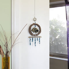 Hanging Witch's Bell with Small Wreath Bells Strands of Glass Beads Twig and Pentagram Handmade | Woot & Hammy
