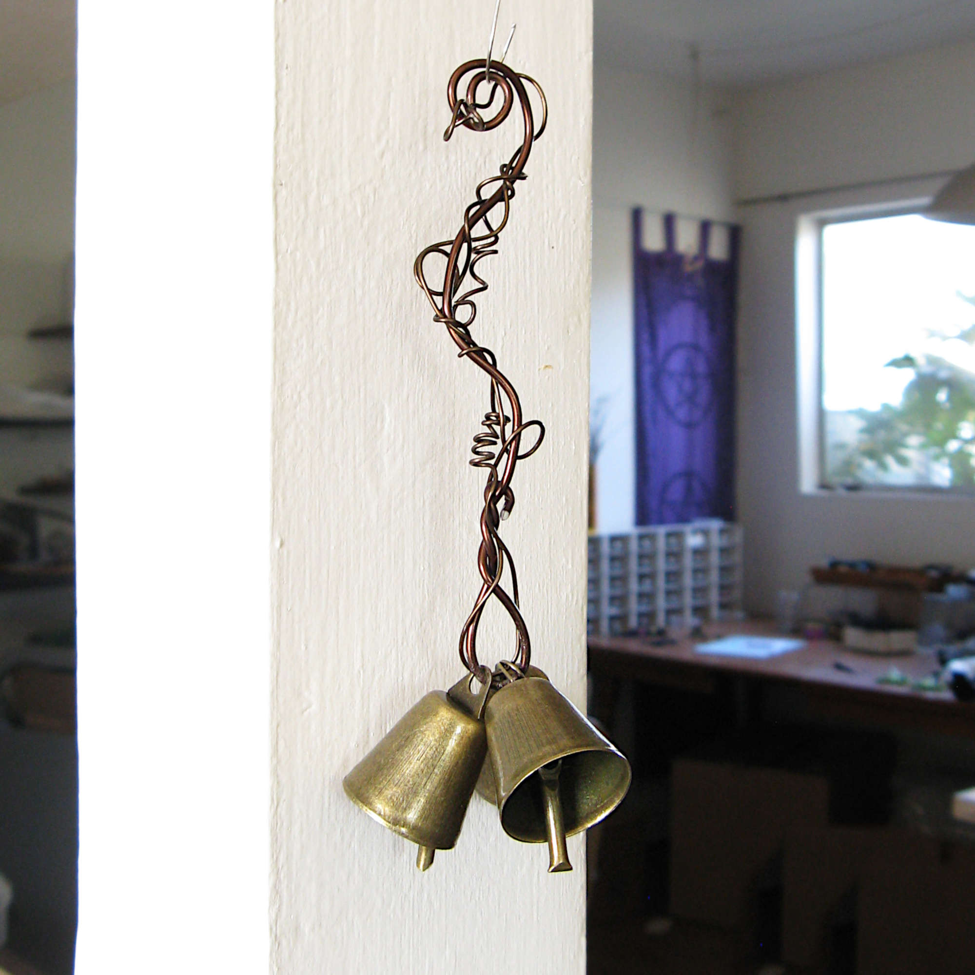 3-Bell Hanging Witch's Bell with Wire 'Vines' Handmade For Cleansing and Protection Against Evil | Woot & Hammy