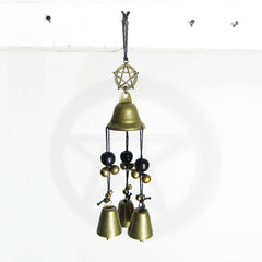 Hanging Witch's Bell w/ 4 Bells Pentagram Charm and Beads Handmade For Cleansing and Protection Against Evil | Woot & Hammy