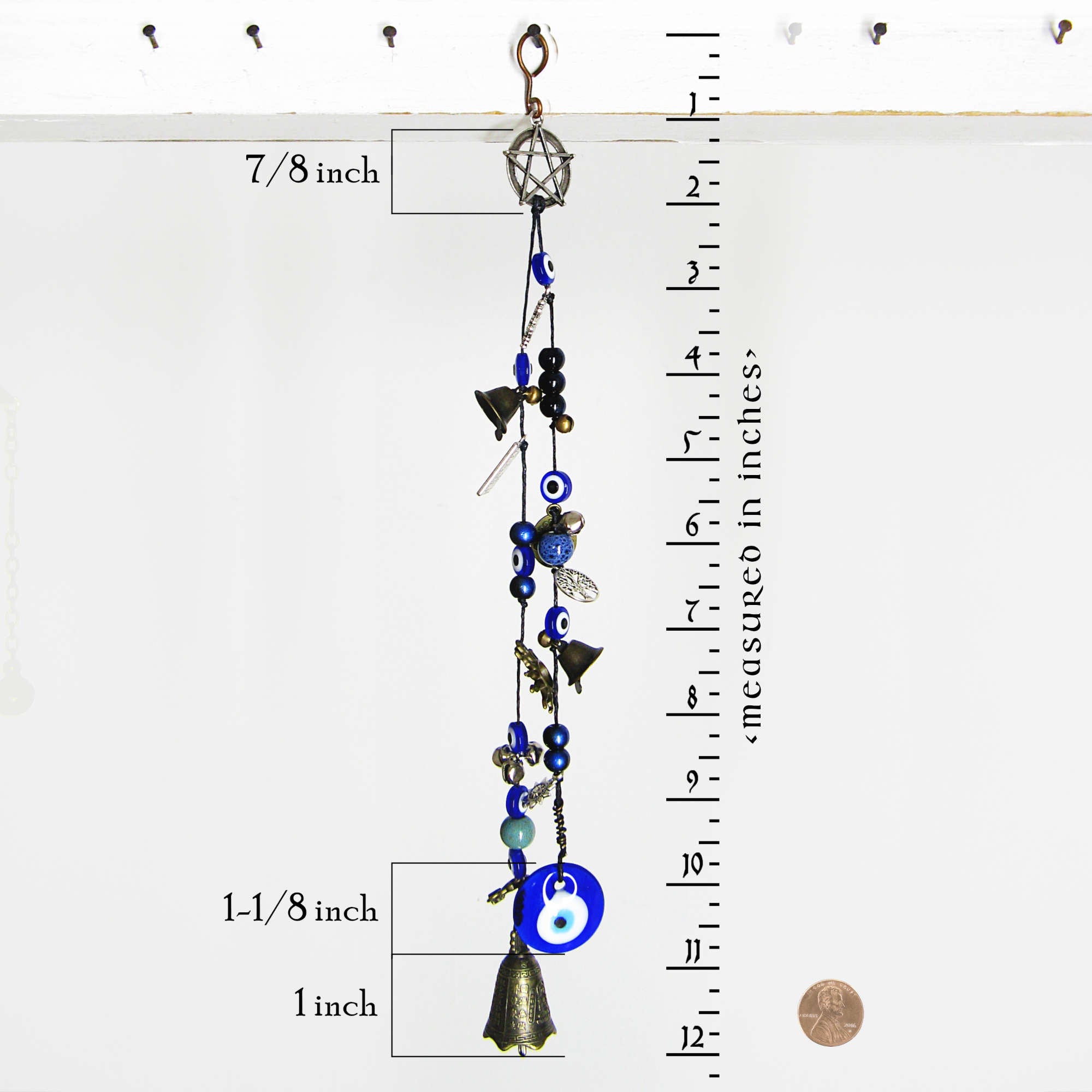 Hanging Witch's Bells Strung w/ Evil Eyes Pentagrams Tree of Life Sun Tarot Beads & Charms Handmade For Cleansing and Protection Against Evil | Woot & Hammy