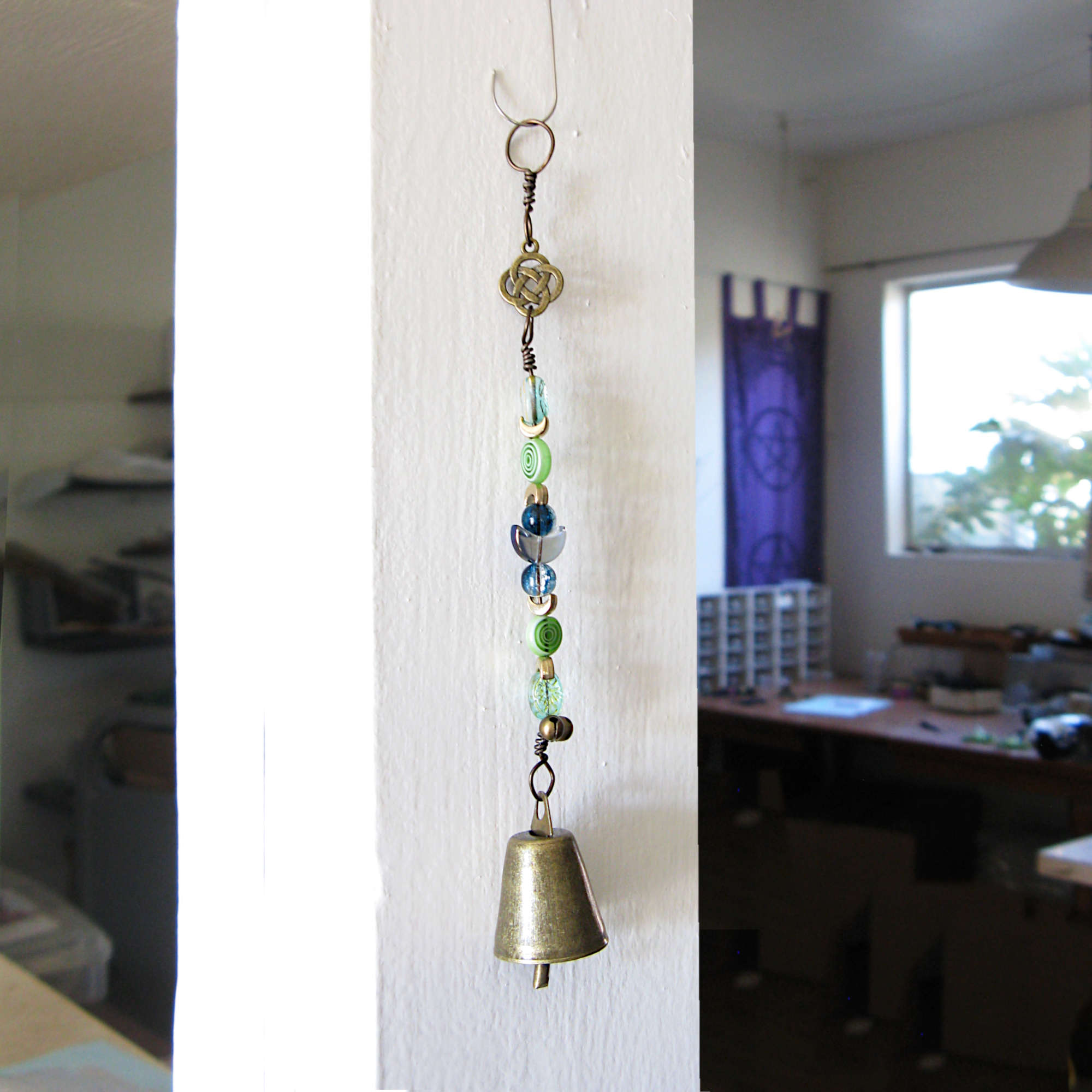 Hanging Witch's Bell with Green Beads and Charms Handmade Cleansing Protection Against Evil | Woot & Hammy