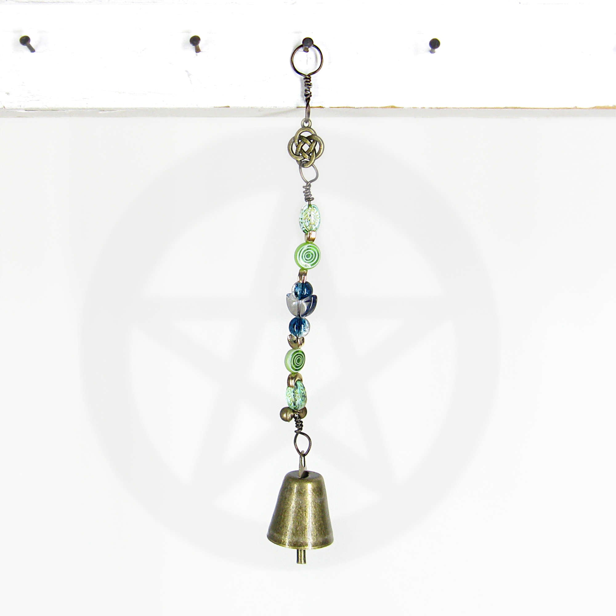 Hanging Witch's Bell with Green Beads and Charms Handmade Cleansing Protection Against Evil | Woot & Hammy