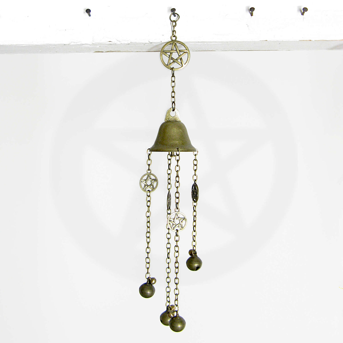 Hanging Witch's Bell w/ Pentagram Charms & Sleigh Bells on Chains Handmade For Cleansing and Protection Against Evil | Woot & Hammy