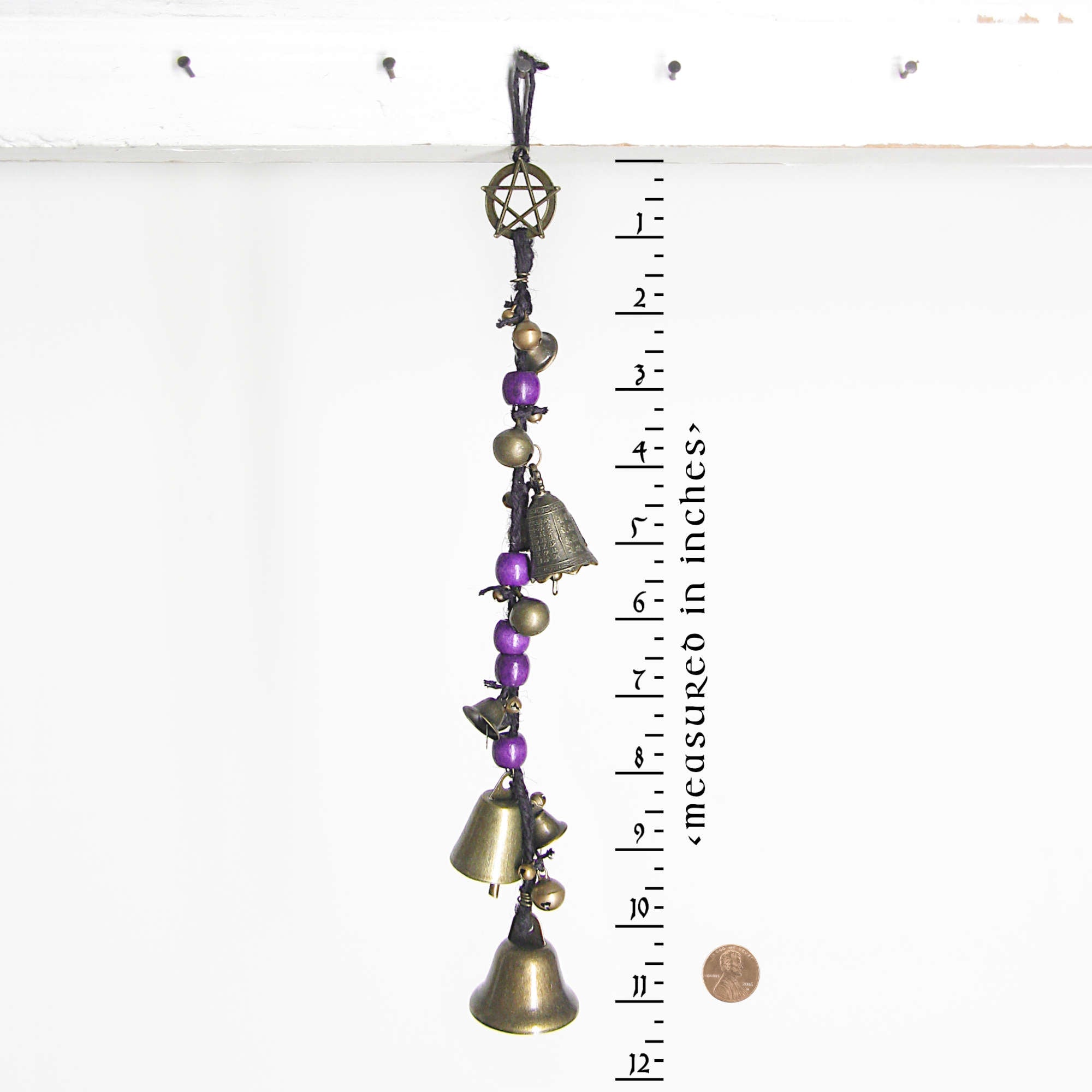 Long Hanging Witch's Bell With Many Bells Beads Pentagram Braided Black Twine Handmade For Cleansing and Protection Against Evil | Woot & Hammy