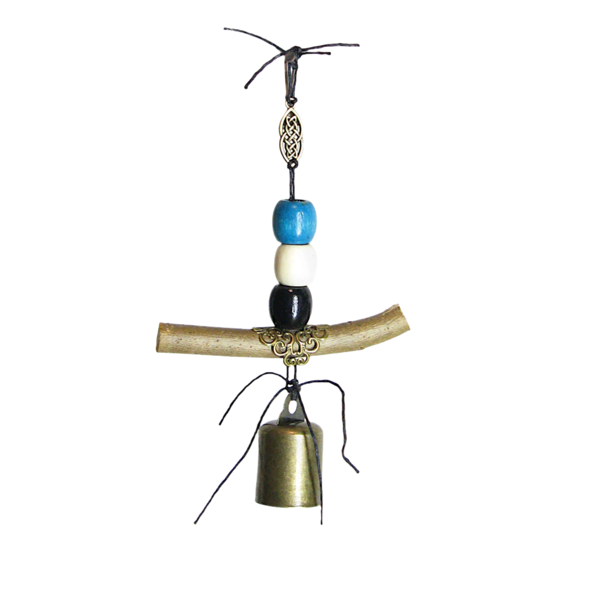 Curved Twig Hanging Witch's Bell with Beads and Celtic Charm - Handmade