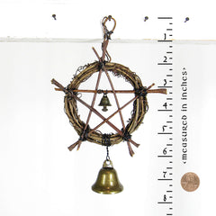 Rustic Hanging Witch's Bell Small Wreath Pentagram of Twigs Large Small Bell Handmade Cleansing Protection Against Evil | Woot & Hammy