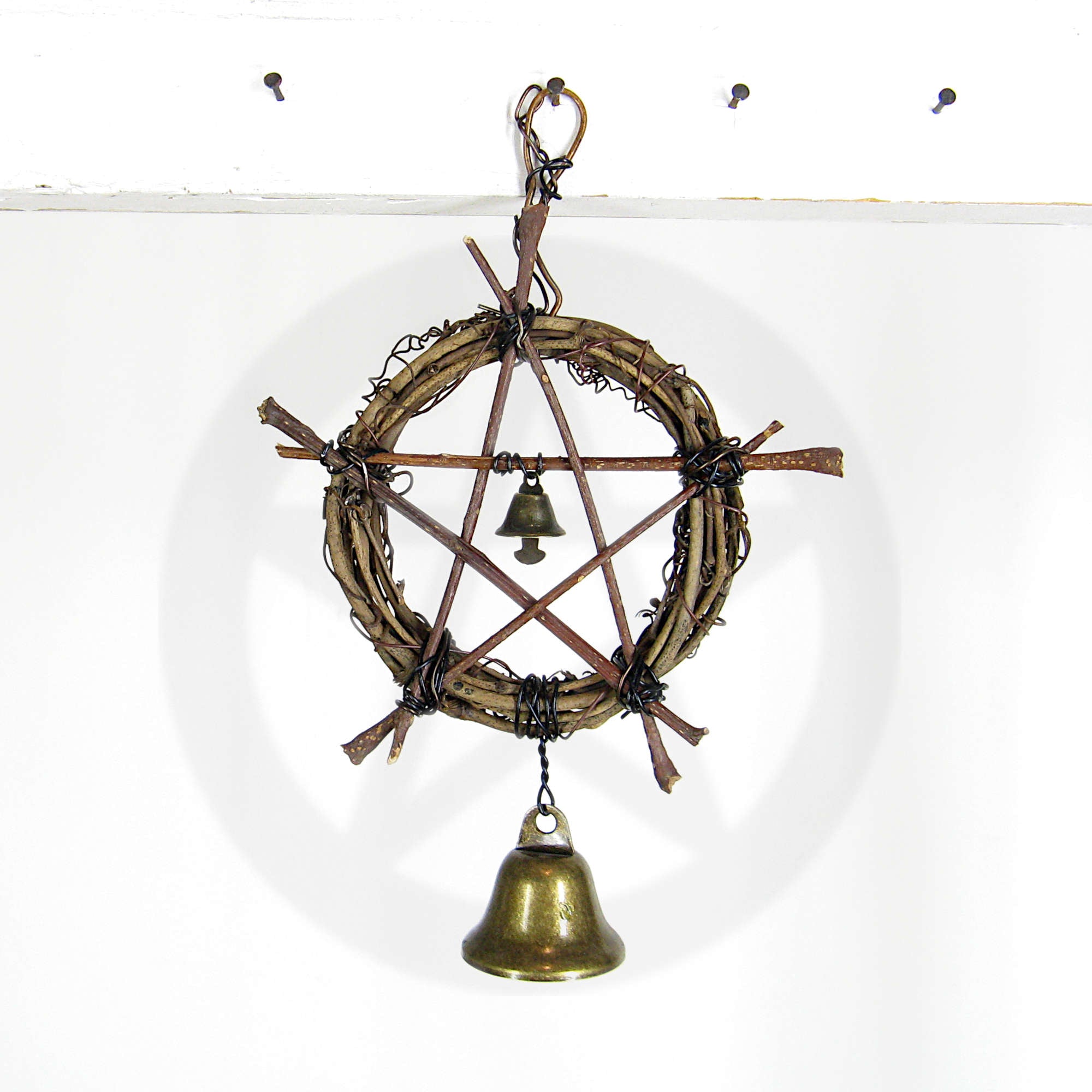 Rustic Hanging Witch's Bell Small Wreath Pentagram of Twigs Large Small Bell Handmade Cleansing Protection Against Evil | Woot & Hammy