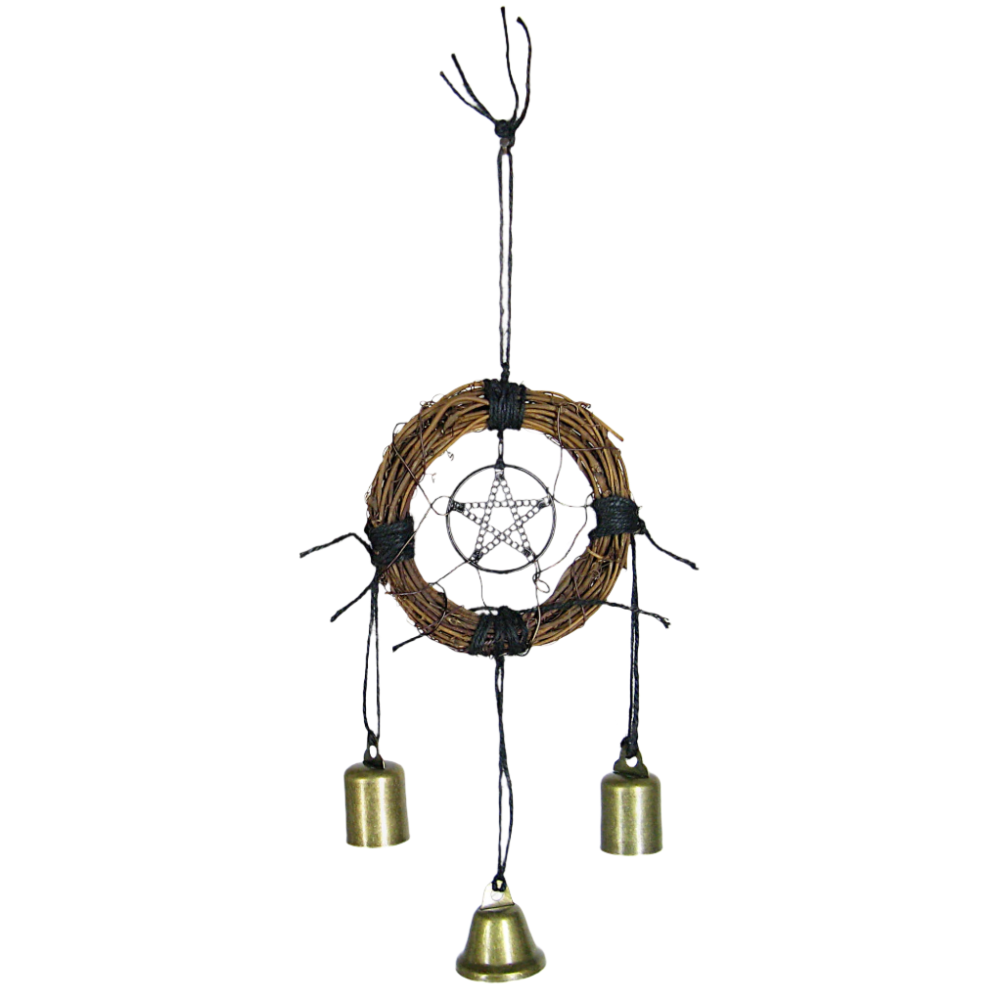 Pentacle Wreath Witch's Bell with 3 Hanging Bells - Handmade