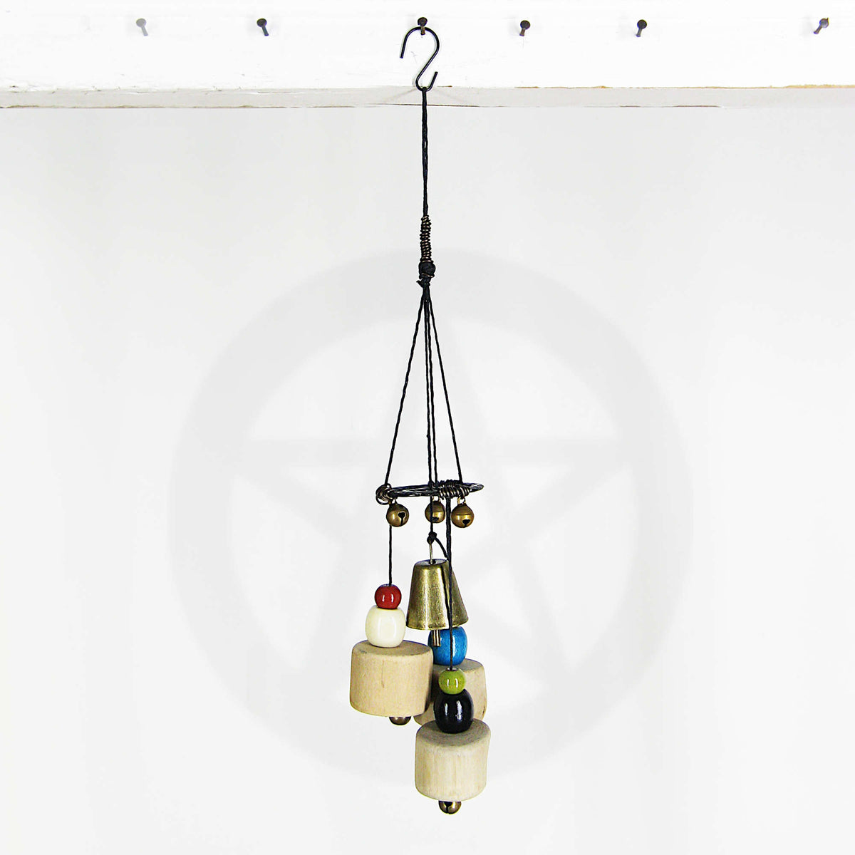 Hybrid Hanging Witch's Bell Windchime Driftwood Spiral Wooden Ceramic Beads Handmade Cleansing Protection Against Evil | Woot & Hammy