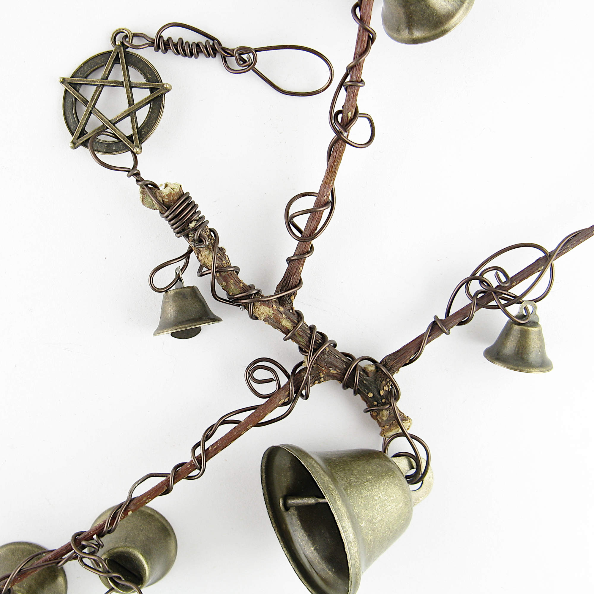 Unusual Hanging Witch's Bell Branch 10 Bells Pentagram Vines Handmade Cleansing Protection Against Evil Nature | Woot & Hammy