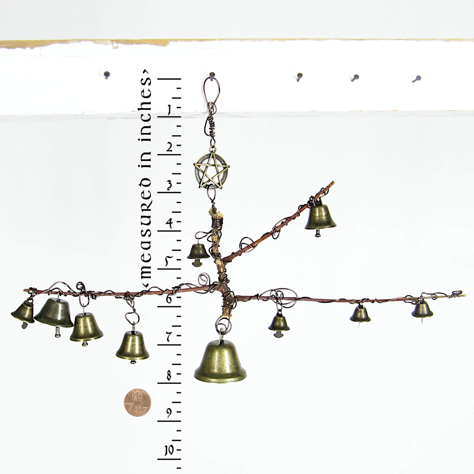 Unusual Hanging Witch's Bell Branch 10 Bells Pentagram Vines Handmade Cleansing Protection Against Evil Nature | Woot & Hammy