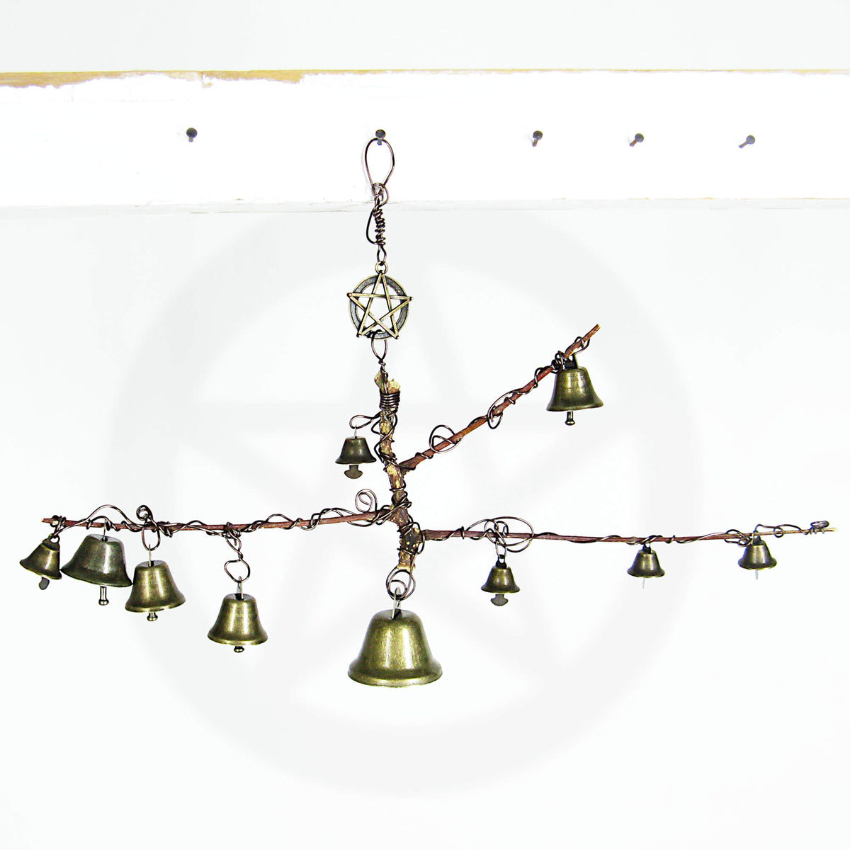 Unusual Hanging Witch's Bell Branch 10 Bells Pentagram Vines Handmade Cleansing Protection Against Evil Nature | Woot & Hammy