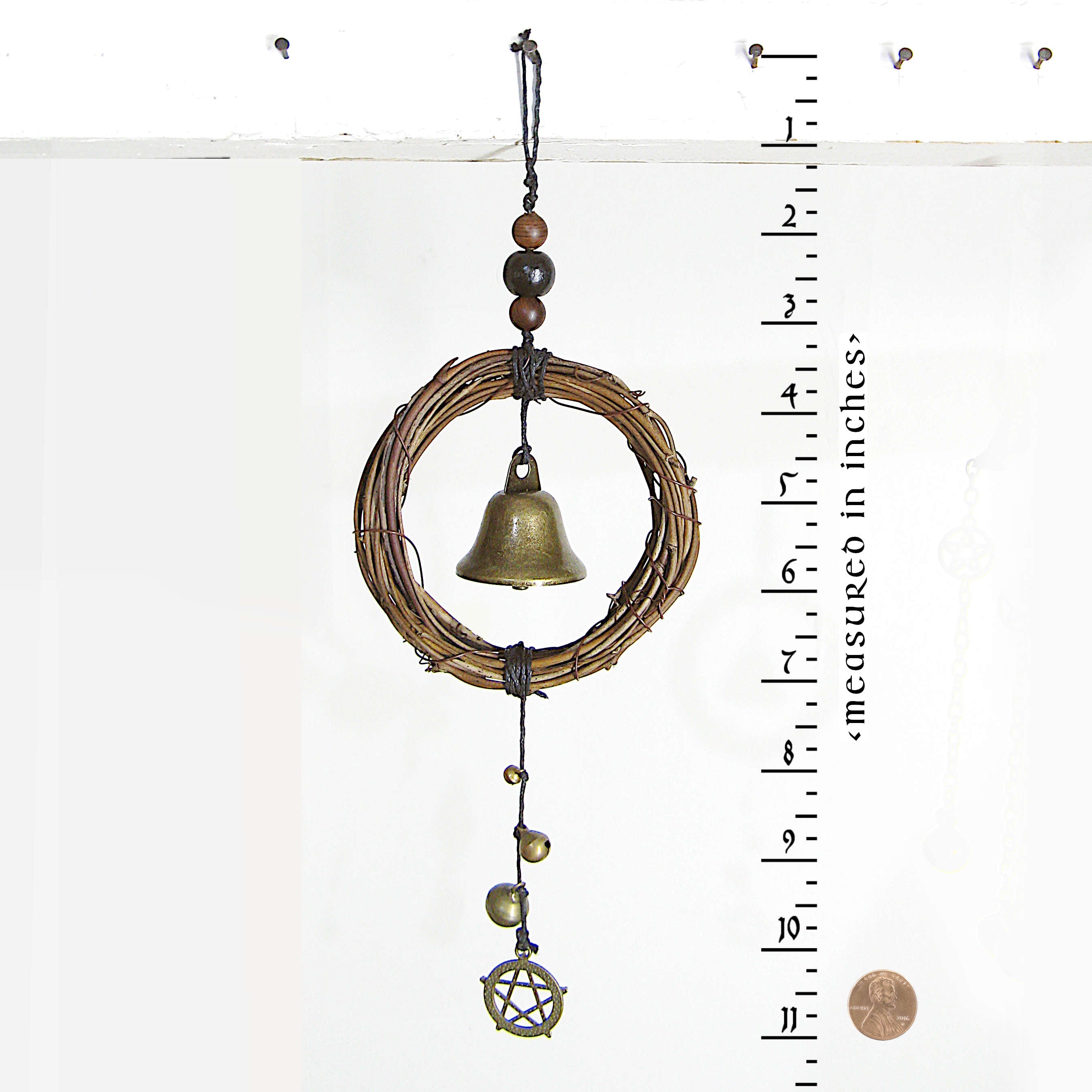 Hanging Witch's Bell w/ Small Wreath Bells Beads & Pentagram Handmade For Cleansing and Warding Off Negative Energy | Woot & Hammy