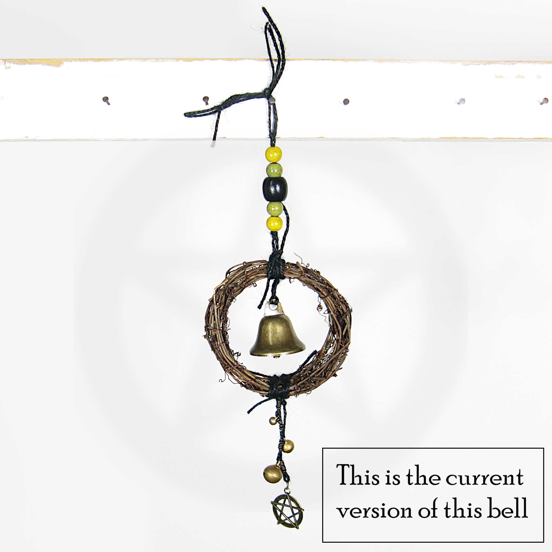 Hanging Witch's Bell w/ Small Wreath Bells Beads & Pentagram Handmade For Cleansing and Warding Off Negative Energy | Woot & Hammy