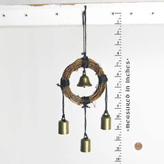 Hanging Witch's Bell with Small Wreath, 4 Bells and Black Twine Handmade For Cleansing and Protection Against Evil | Woot & Hammy