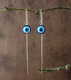 Blue and White Evil Eye Silver Threader Earrings