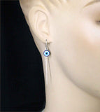 Blue and White Evil Eye Silver Threader Earrings Protection | Woot & Hammy