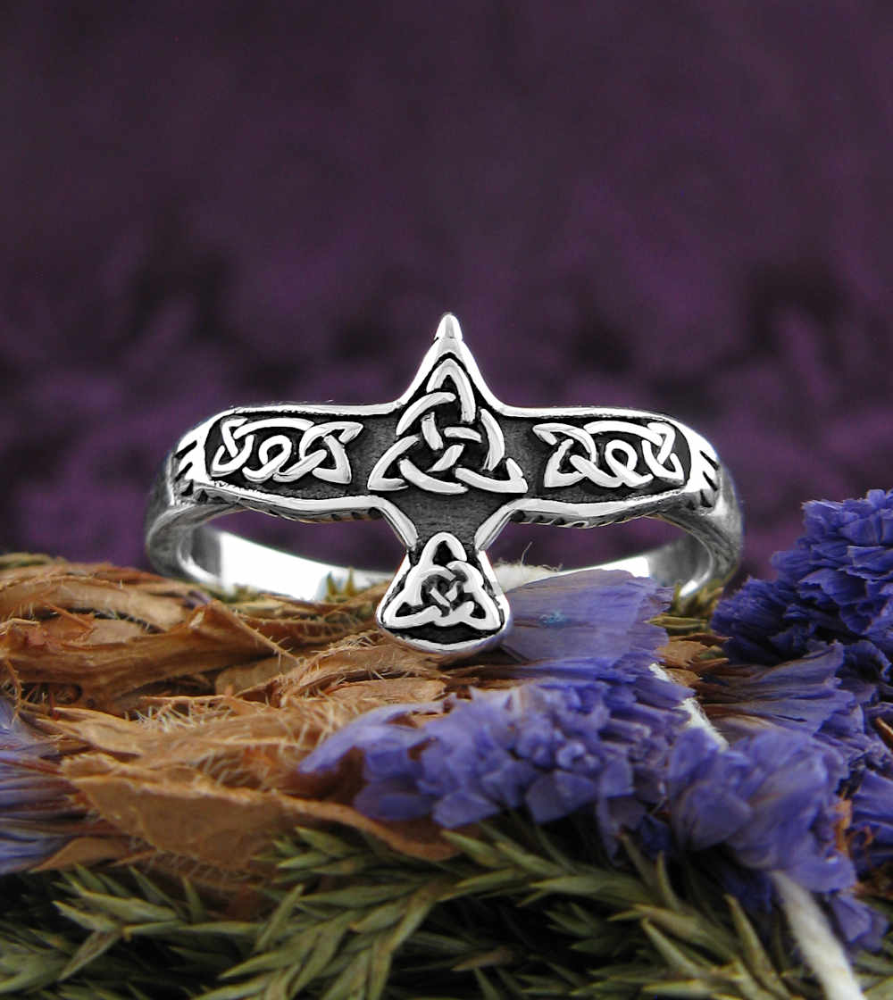 Celtic Bird Raven Crow Eagle Hawk Mythological Oxidized Ring | Woot & Hammy