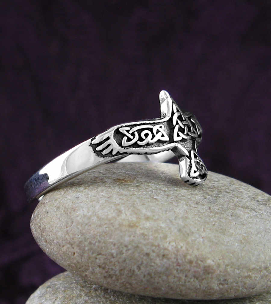 Celtic Bird Raven Crow Eagle Hawk Mythological Oxidized Ring | Woot & Hammy