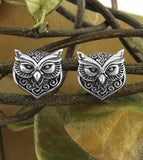 Celtic Owl Head Stud Earrings, Oxidized