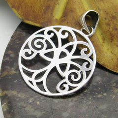 Back side of Silver Cut-out Pendant with Celtic Triquetra Knot Design